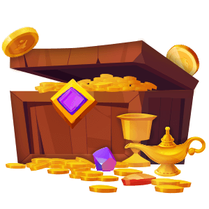 A magical overflowing treasure chest with gold coins