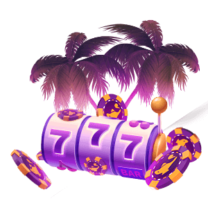 purple palm trees, 777 slot machine, casino chops, midnight hue, slot machine arm