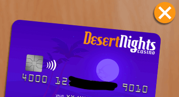 purple card on a light brown table,Desert Nights logo, silver embossed letters, bottom half of the card is cut off, X in top right corner to indicate this is incorrect
