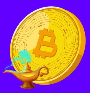 Bitcoin with genie lamp