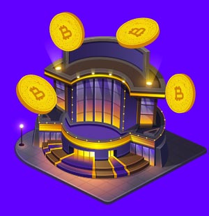 Casino with bitcoins in the background