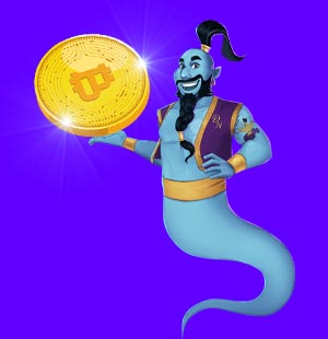 Genie holding a bitcoin