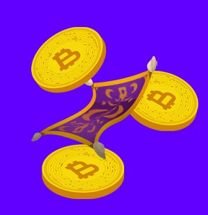 3 Bitcoins with magic carpet