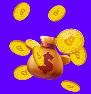 Bitcoins with a money bag