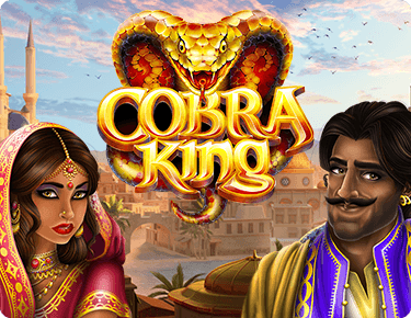 Cobra King Slot Game at Desert Nights online Casino, Taj Mahal, beautiful indian lady, handsome indian man, dark skin tone,  birds in the sky, cobra snake in gold and red, Ancient Arabia