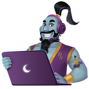 genie with his laptop and headset to offer support