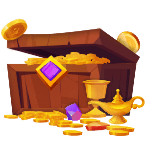 A magical overflowing treasure chest with gold coins