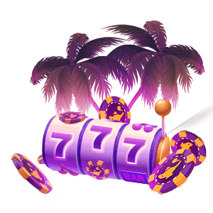 purple palm trees, 777 slot machine, casino chops, midnight hue, slot machine arm