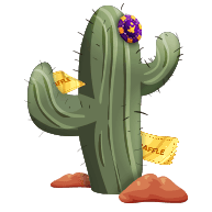 Green cactus with golden raffle tickets and casino chip stuck to it