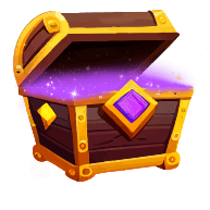  A sparkling, enchanted treasure chest with golden trim and a purple gem.