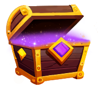  A sparkling, enchanted treasure chest with golden trim and a purple gem.