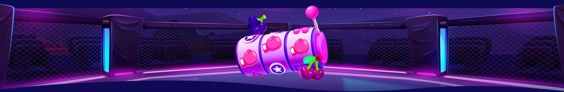 Monthly slots showdown with a slot in a wrestling ring and neon lights